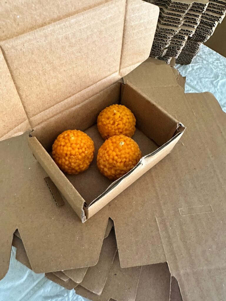 Premium 3-Piece Laddoo Shaped Candle Gift Box | Brown Kraft Container